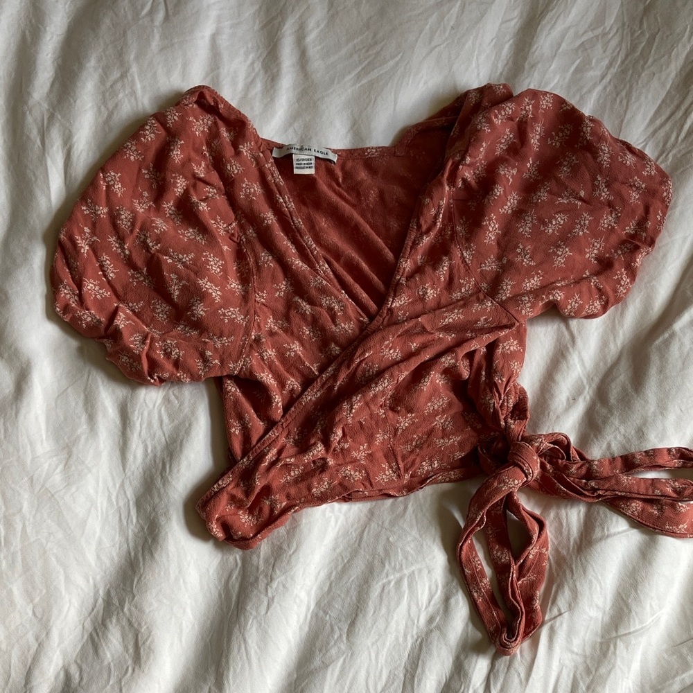 Floral Wrap Top in Rust by American Eagle